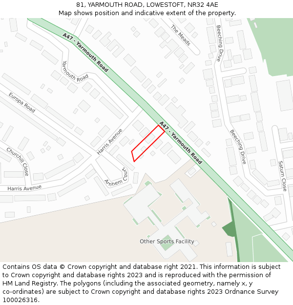 81, YARMOUTH ROAD, LOWESTOFT, NR32 4AE: Location map and indicative extent of plot