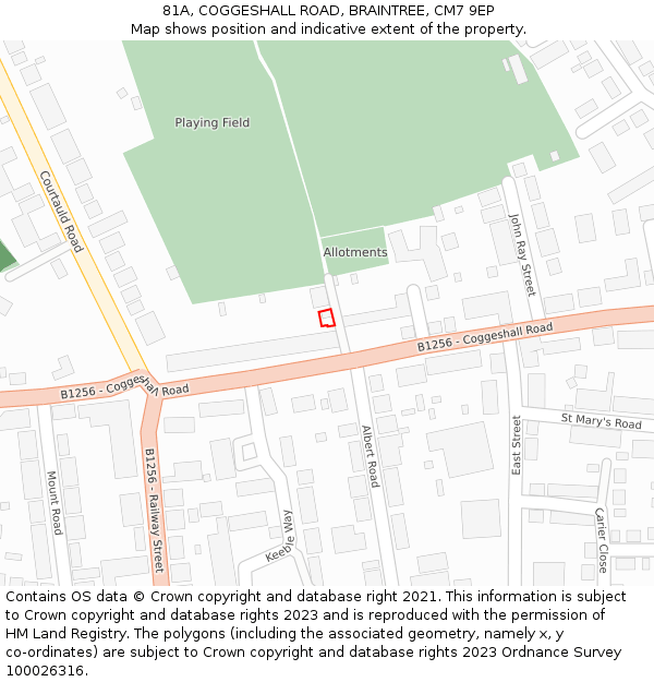 81A, COGGESHALL ROAD, BRAINTREE, CM7 9EP: Location map and indicative extent of plot