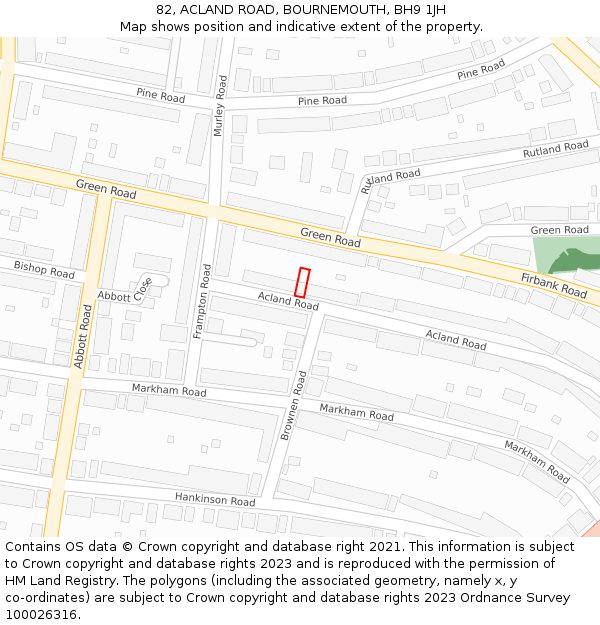 82, ACLAND ROAD, BOURNEMOUTH, BH9 1JH: Location map and indicative extent of plot