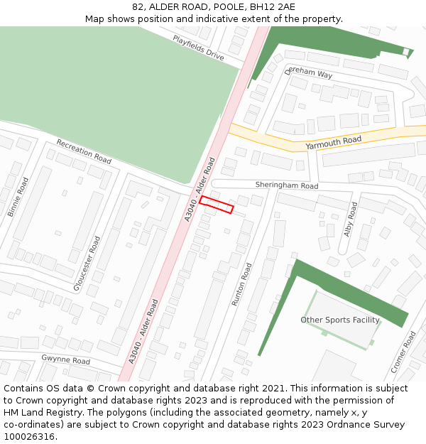 82, ALDER ROAD, POOLE, BH12 2AE: Location map and indicative extent of plot