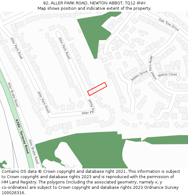 82, ALLER PARK ROAD, NEWTON ABBOT, TQ12 4NH: Location map and indicative extent of plot