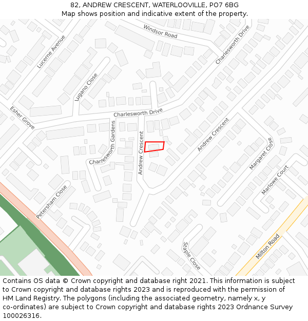 82, ANDREW CRESCENT, WATERLOOVILLE, PO7 6BG: Location map and indicative extent of plot