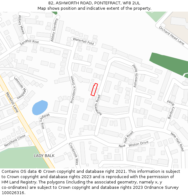 82, ASHWORTH ROAD, PONTEFRACT, WF8 2UL: Location map and indicative extent of plot
