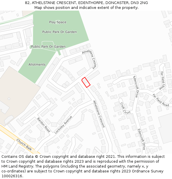 82, ATHELSTANE CRESCENT, EDENTHORPE, DONCASTER, DN3 2NG: Location map and indicative extent of plot