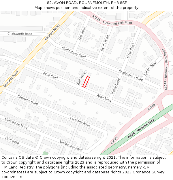 82, AVON ROAD, BOURNEMOUTH, BH8 8SF: Location map and indicative extent of plot