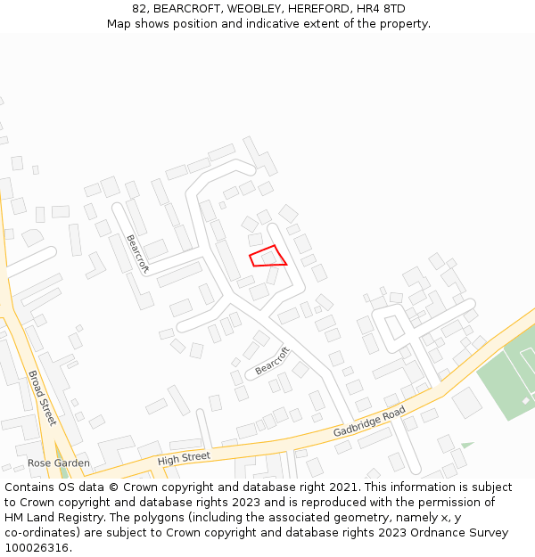 82, BEARCROFT, WEOBLEY, HEREFORD, HR4 8TD: Location map and indicative extent of plot