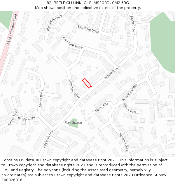 82, BEELEIGH LINK, CHELMSFORD, CM2 6RG: Location map and indicative extent of plot