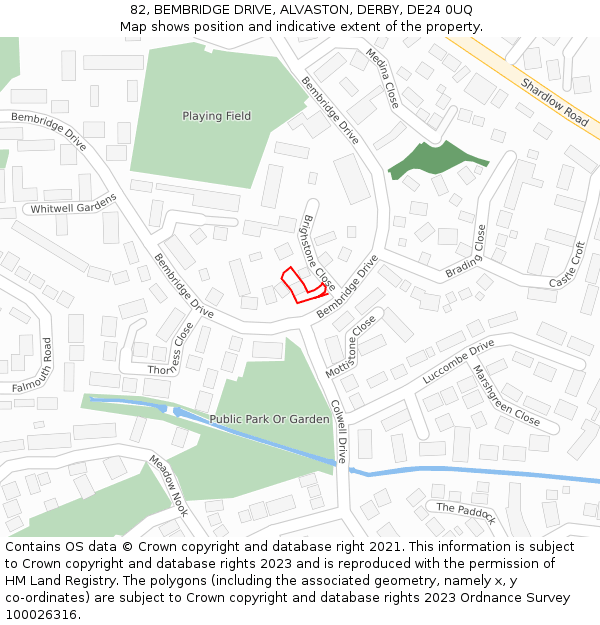 82, BEMBRIDGE DRIVE, ALVASTON, DERBY, DE24 0UQ: Location map and indicative extent of plot