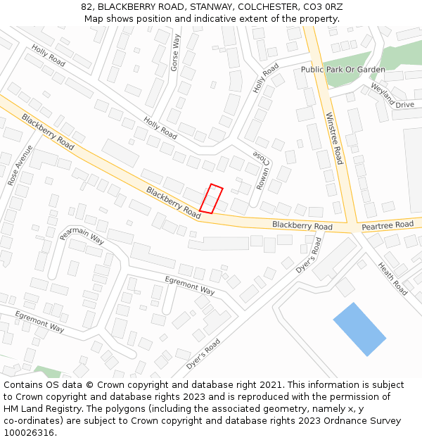 82, BLACKBERRY ROAD, STANWAY, COLCHESTER, CO3 0RZ: Location map and indicative extent of plot