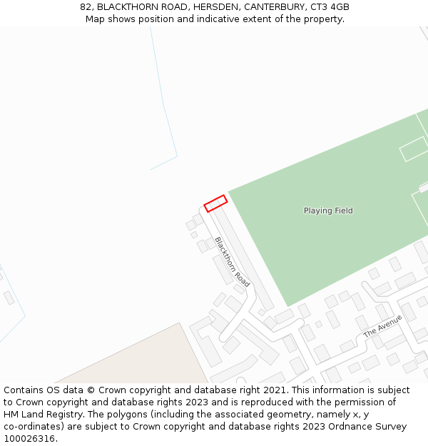 82, BLACKTHORN ROAD, HERSDEN, CANTERBURY, CT3 4GB: Location map and indicative extent of plot