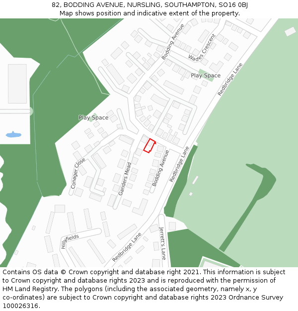 82, BODDING AVENUE, NURSLING, SOUTHAMPTON, SO16 0BJ: Location map and indicative extent of plot