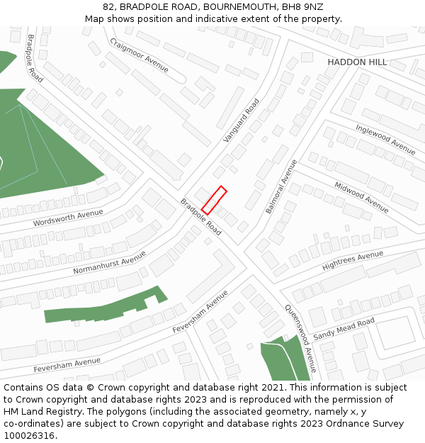 82, BRADPOLE ROAD, BOURNEMOUTH, BH8 9NZ: Location map and indicative extent of plot