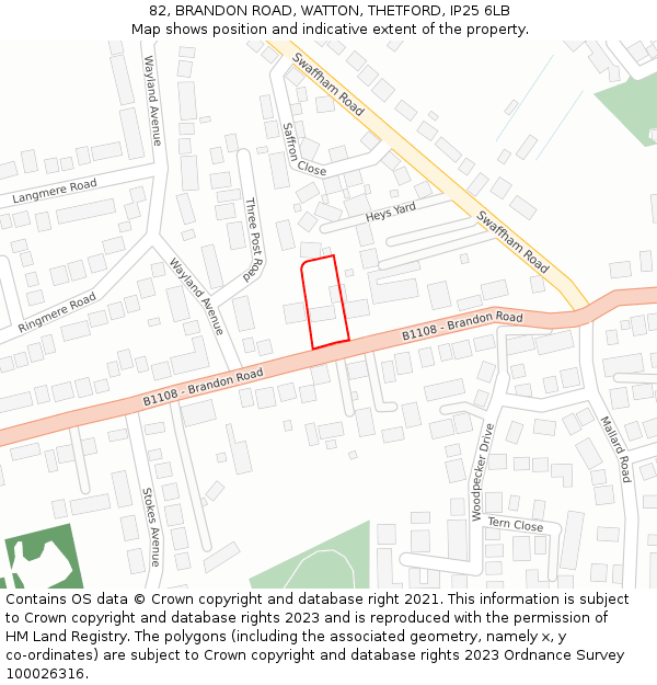 82, BRANDON ROAD, WATTON, THETFORD, IP25 6LB: Location map and indicative extent of plot