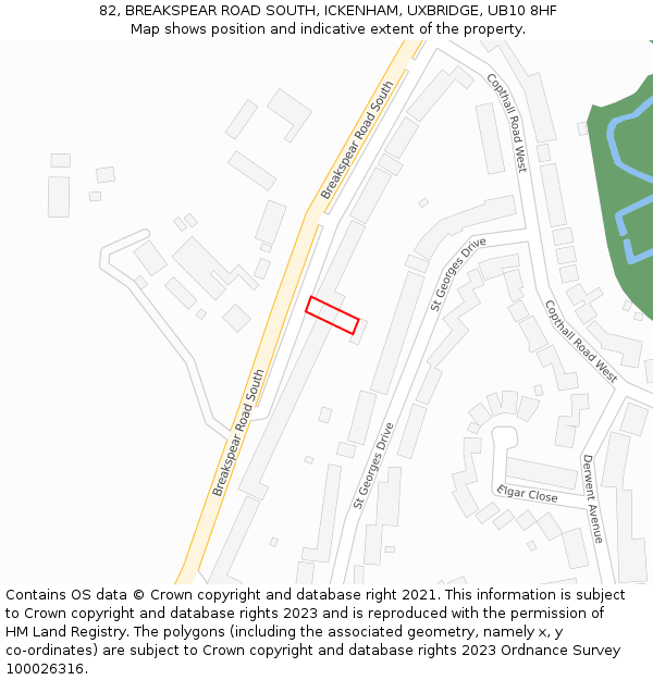 82, BREAKSPEAR ROAD SOUTH, ICKENHAM, UXBRIDGE, UB10 8HF: Location map and indicative extent of plot