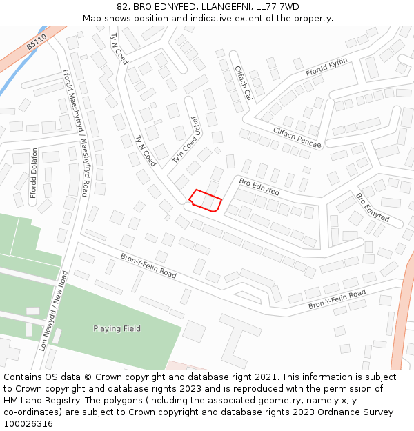 82, BRO EDNYFED, LLANGEFNI, LL77 7WD: Location map and indicative extent of plot