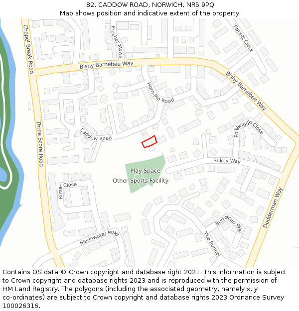 82, CADDOW ROAD, NORWICH, NR5 9PQ: Location map and indicative extent of plot