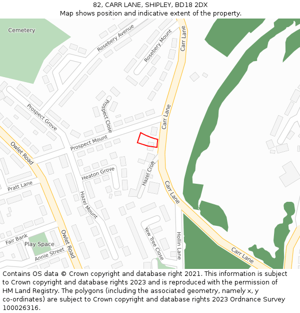 82, CARR LANE, SHIPLEY, BD18 2DX: Location map and indicative extent of plot