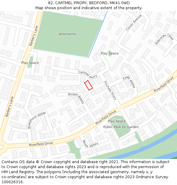 82, CARTMEL PRIORY, BEDFORD, MK41 0WD: Location map and indicative extent of plot