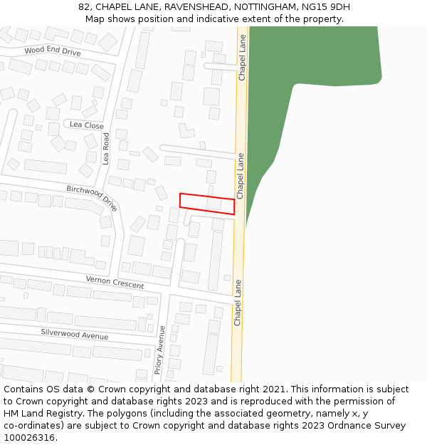 82, CHAPEL LANE, RAVENSHEAD, NOTTINGHAM, NG15 9DH: Location map and indicative extent of plot