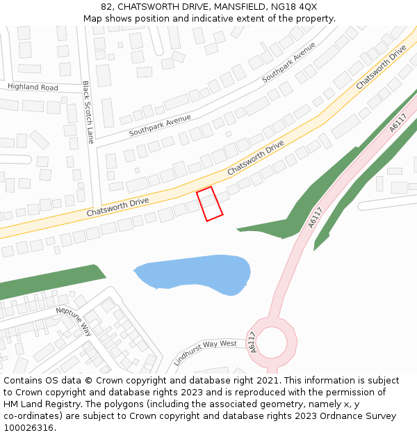 82, CHATSWORTH DRIVE, MANSFIELD, NG18 4QX: Location map and indicative extent of plot