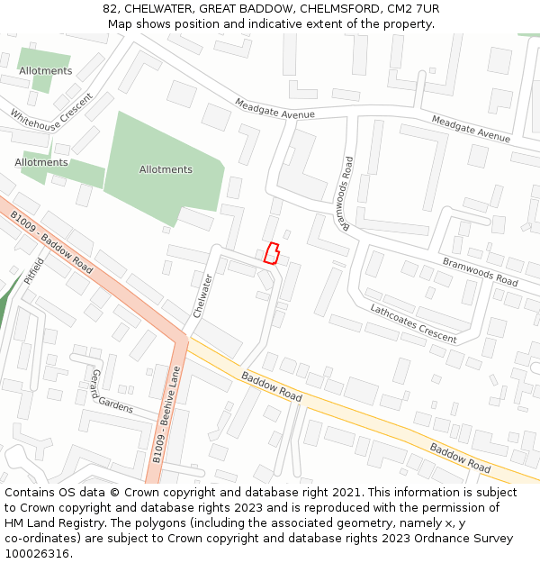 82, CHELWATER, GREAT BADDOW, CHELMSFORD, CM2 7UR: Location map and indicative extent of plot