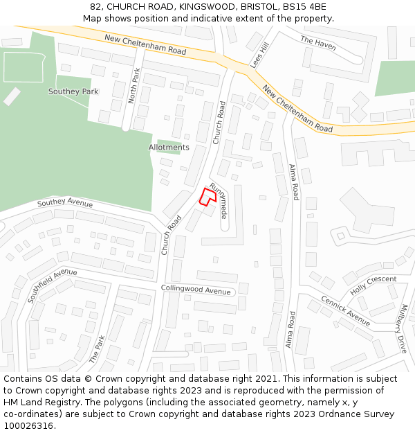 82, CHURCH ROAD, KINGSWOOD, BRISTOL, BS15 4BE: Location map and indicative extent of plot