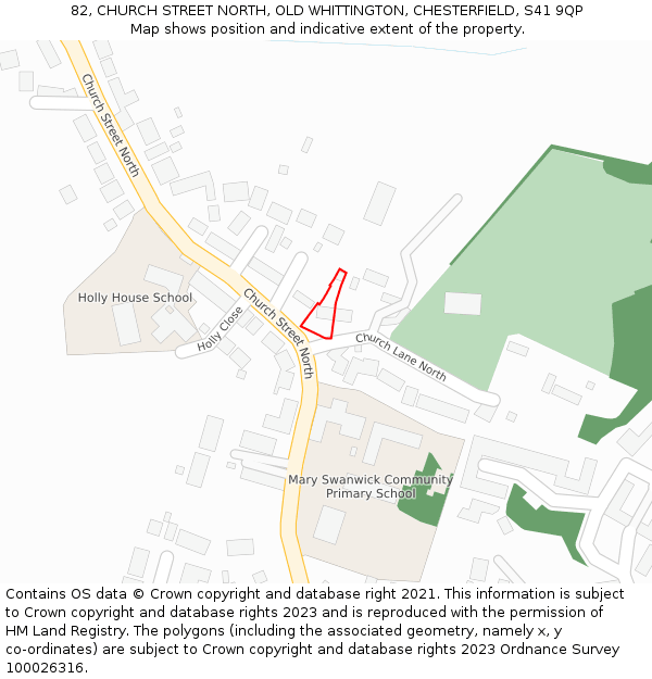 82, CHURCH STREET NORTH, OLD WHITTINGTON, CHESTERFIELD, S41 9QP: Location map and indicative extent of plot