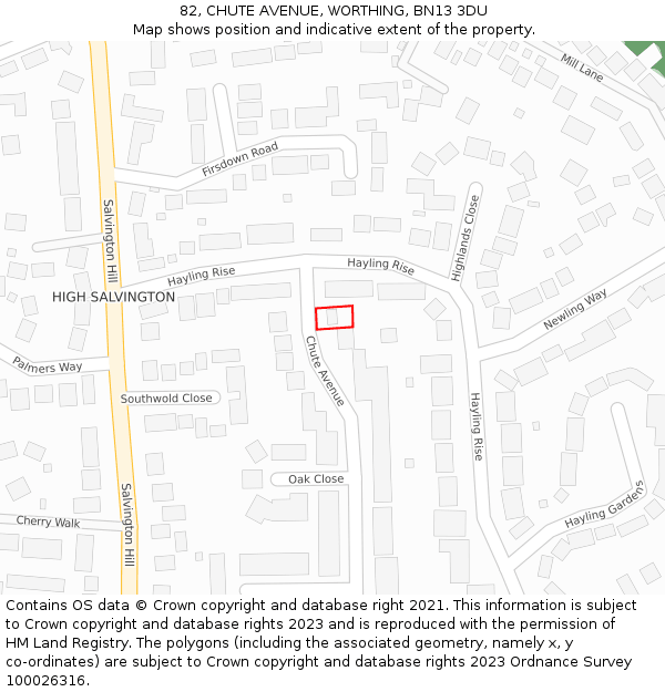 82, CHUTE AVENUE, WORTHING, BN13 3DU: Location map and indicative extent of plot