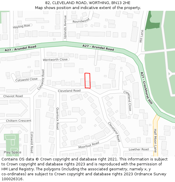 82, CLEVELAND ROAD, WORTHING, BN13 2HE: Location map and indicative extent of plot