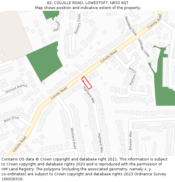 82, COLVILLE ROAD, LOWESTOFT, NR33 9QT: Location map and indicative extent of plot