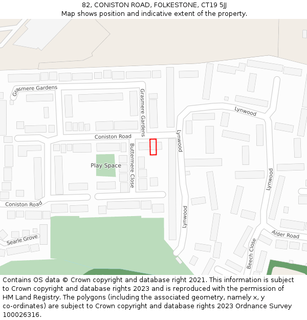 82, CONISTON ROAD, FOLKESTONE, CT19 5JJ: Location map and indicative extent of plot