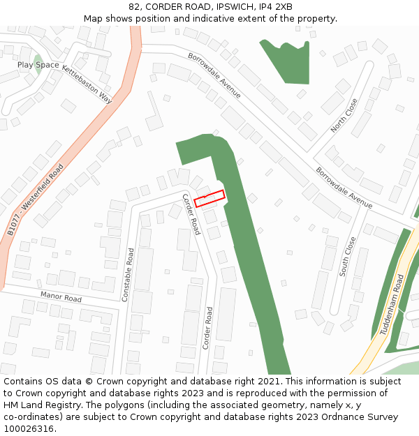 82, CORDER ROAD, IPSWICH, IP4 2XB: Location map and indicative extent of plot