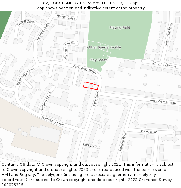 82, CORK LANE, GLEN PARVA, LEICESTER, LE2 9JS: Location map and indicative extent of plot