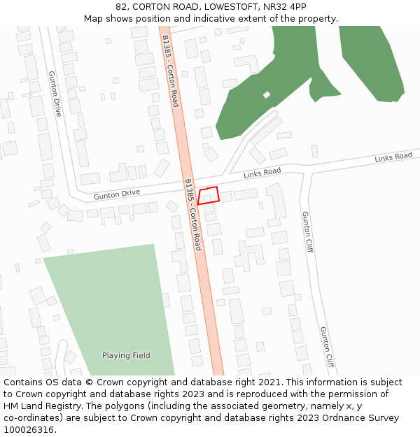 82, CORTON ROAD, LOWESTOFT, NR32 4PP: Location map and indicative extent of plot
