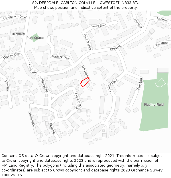 82, DEEPDALE, CARLTON COLVILLE, LOWESTOFT, NR33 8TU: Location map and indicative extent of plot