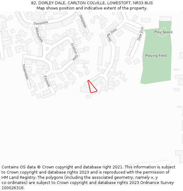82, DORLEY DALE, CARLTON COLVILLE, LOWESTOFT, NR33 8US: Location map and indicative extent of plot