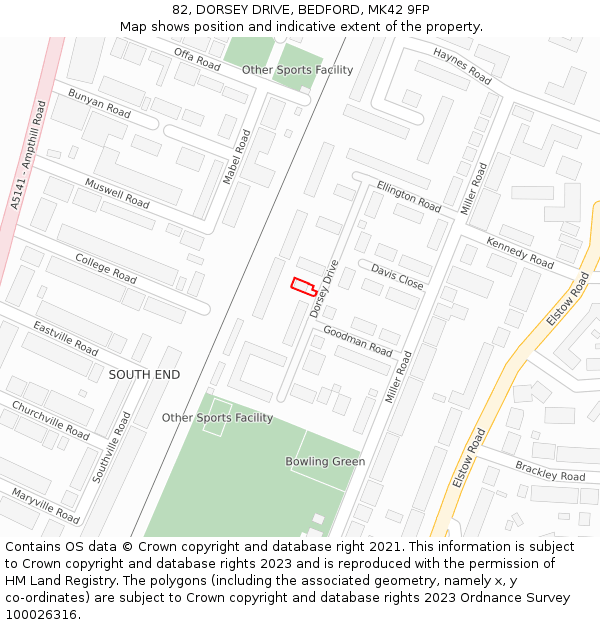 82, DORSEY DRIVE, BEDFORD, MK42 9FP: Location map and indicative extent of plot