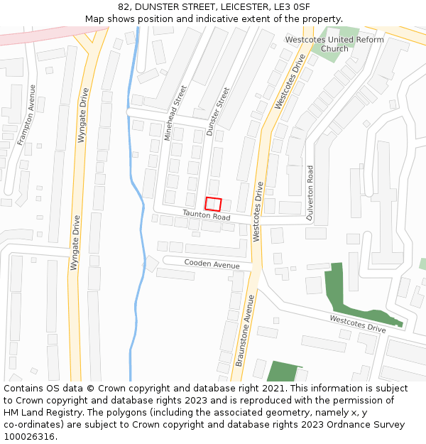 82, DUNSTER STREET, LEICESTER, LE3 0SF: Location map and indicative extent of plot