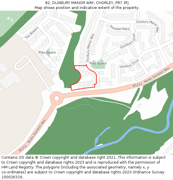 82, DUXBURY MANOR WAY, CHORLEY, PR7 3FJ: Location map and indicative extent of plot