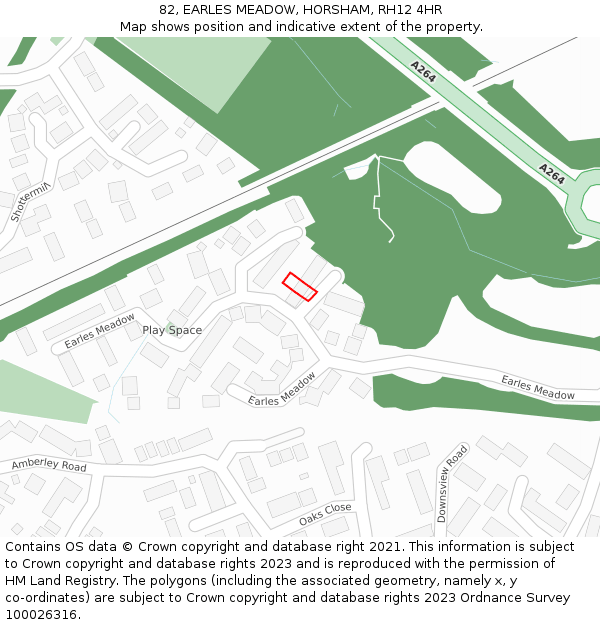 82, EARLES MEADOW, HORSHAM, RH12 4HR: Location map and indicative extent of plot