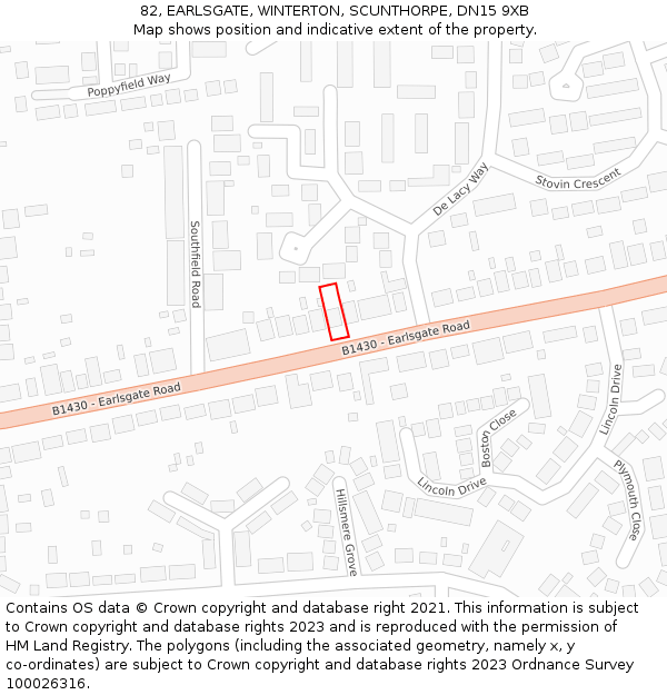 82, EARLSGATE, WINTERTON, SCUNTHORPE, DN15 9XB: Location map and indicative extent of plot