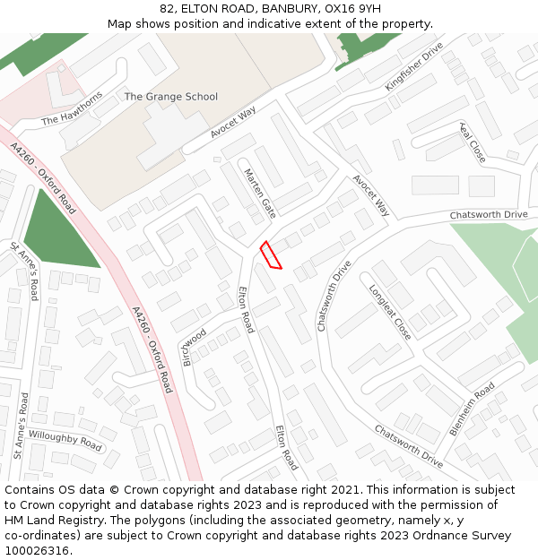 82, ELTON ROAD, BANBURY, OX16 9YH: Location map and indicative extent of plot