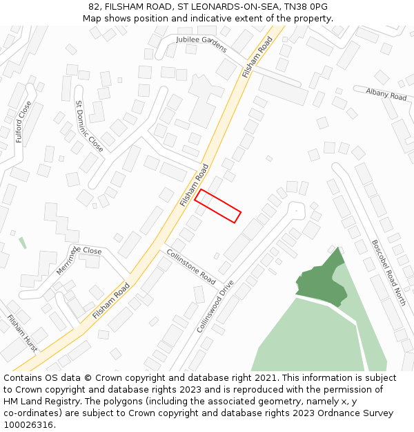 82, FILSHAM ROAD, ST LEONARDS-ON-SEA, TN38 0PG: Location map and indicative extent of plot
