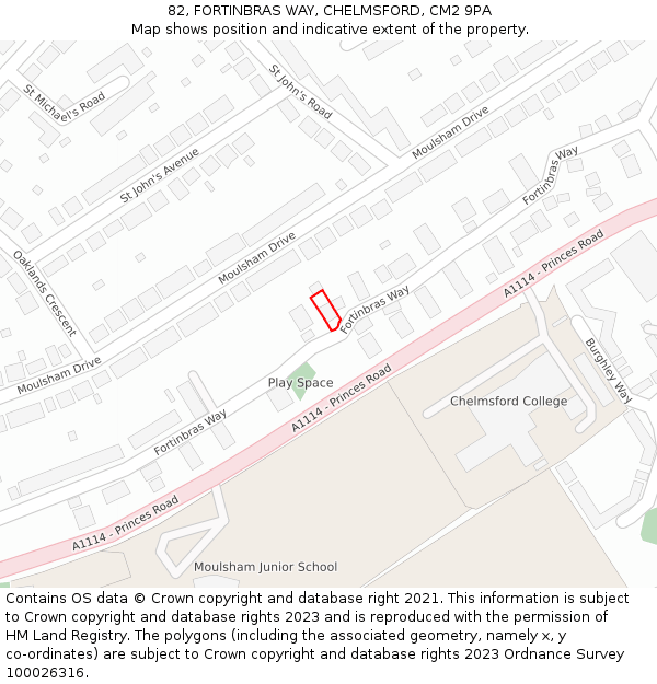 82, FORTINBRAS WAY, CHELMSFORD, CM2 9PA: Location map and indicative extent of plot