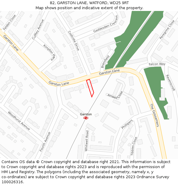 82, GARSTON LANE, WATFORD, WD25 9RT: Location map and indicative extent of plot