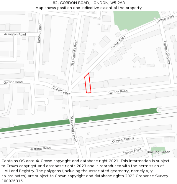 82, GORDON ROAD, LONDON, W5 2AR: Location map and indicative extent of plot