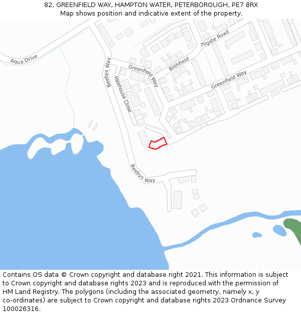 82, GREENFIELD WAY, HAMPTON WATER, PETERBOROUGH, PE7 8RX: Location map and indicative extent of plot