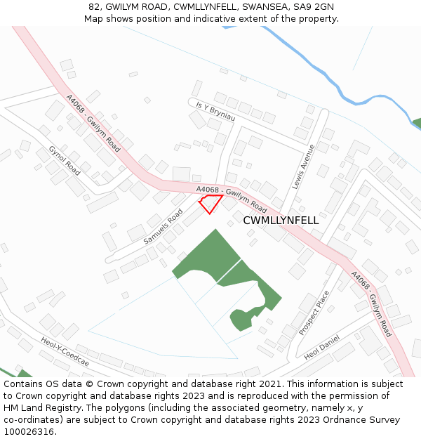 82, GWILYM ROAD, CWMLLYNFELL, SWANSEA, SA9 2GN: Location map and indicative extent of plot