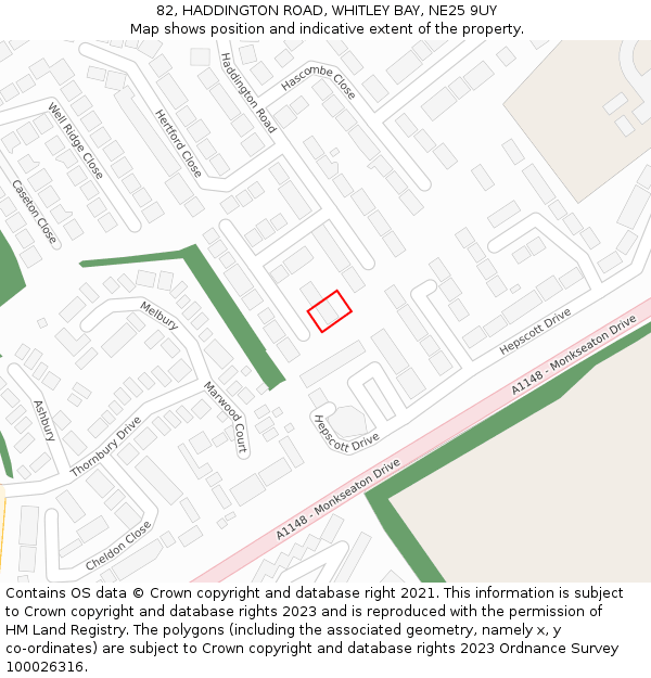 82, HADDINGTON ROAD, WHITLEY BAY, NE25 9UY: Location map and indicative extent of plot