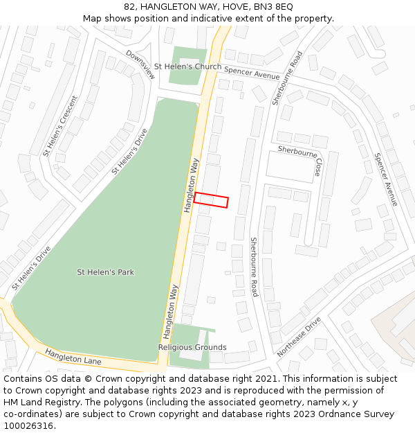82, HANGLETON WAY, HOVE, BN3 8EQ: Location map and indicative extent of plot